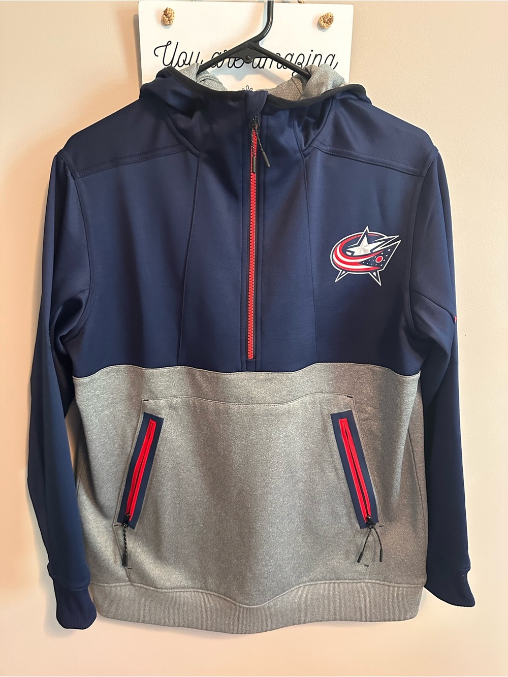 Columbus Blue Jackets Navy & Gray Half-Zip Hoodie